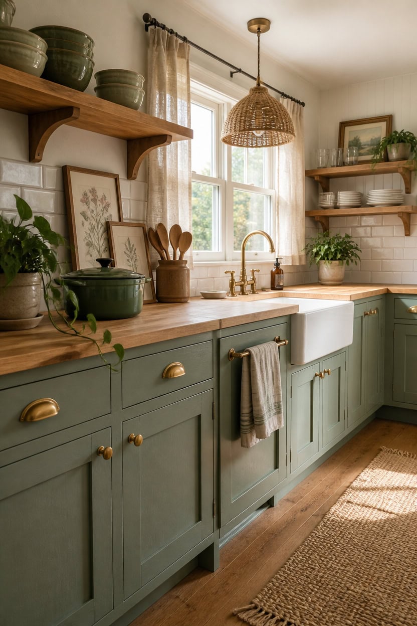 sage green kitchen styling