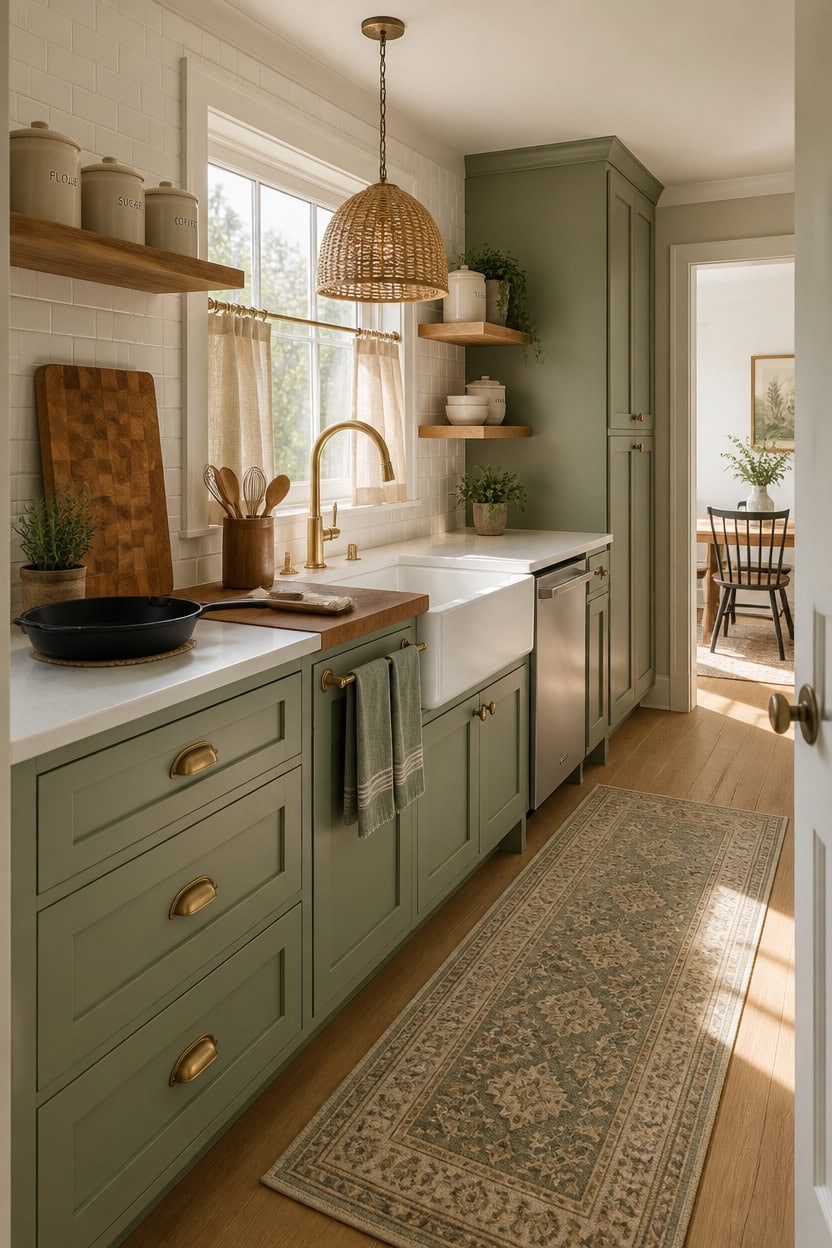 sage green with wood