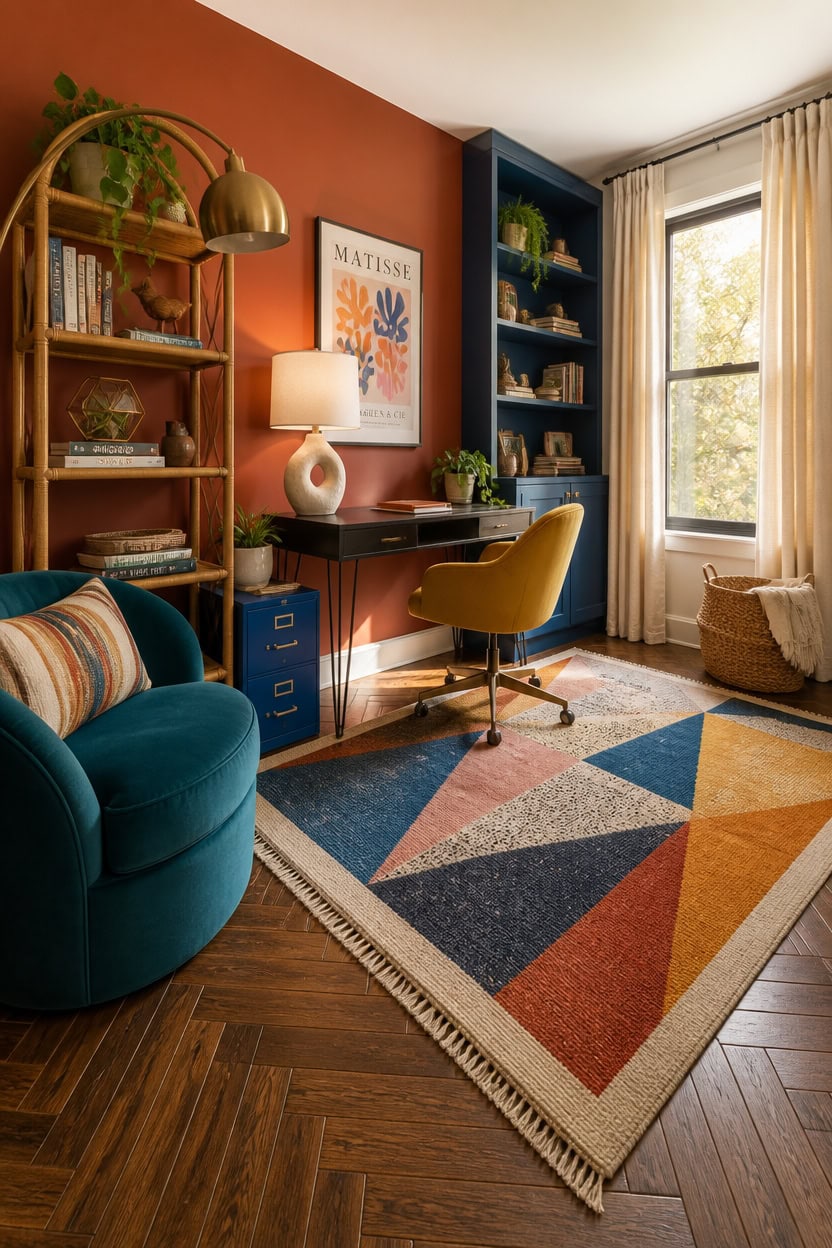 sculptural colorful curated home office