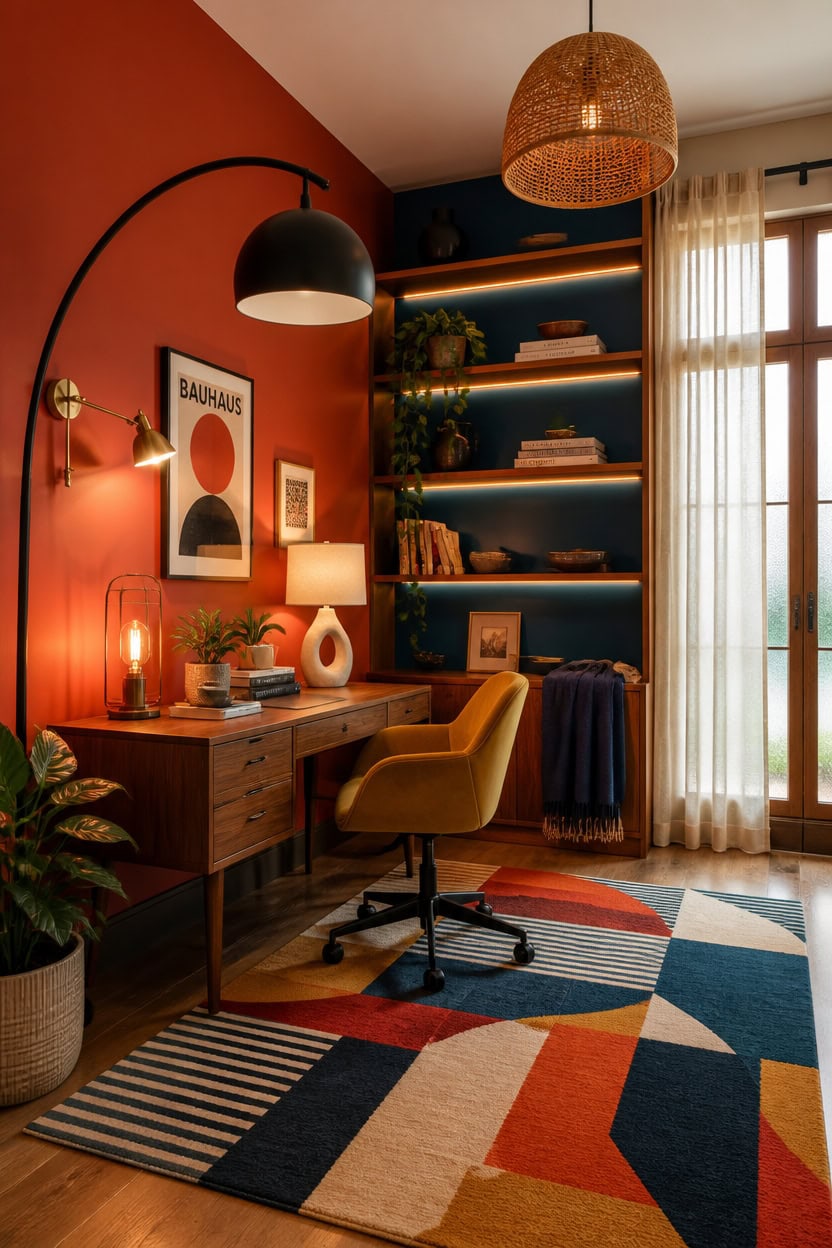 sculptural layered warm cool lighting
