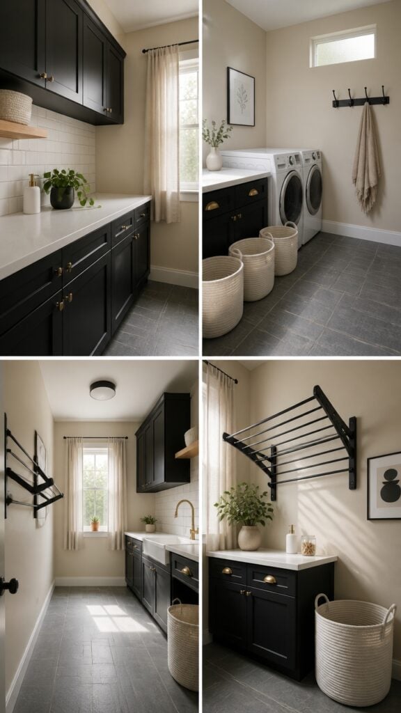 How Can You Transform a Laundry Room Using Only Beige, Black, and White?