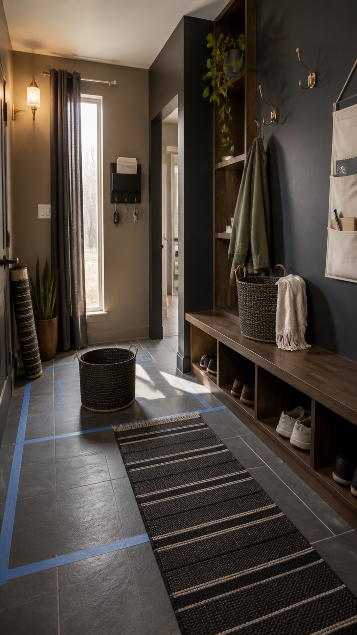 slate gray dark walnut mudroom elegance