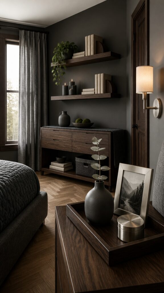 How to Create a Slate Gray & Dark Walnut Bedroom for Women Who Lead by Day and Relax in Style by Night