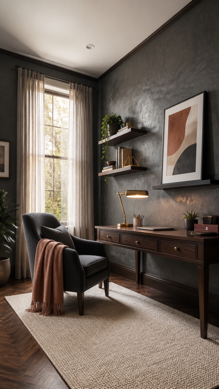 slate gray textured accent wall