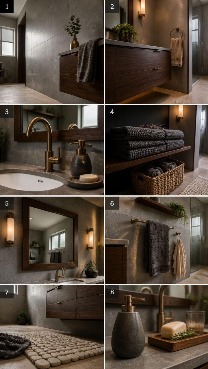 slate gray walnut bathroom styling