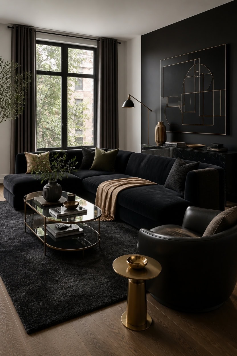 sleek black gold interiors