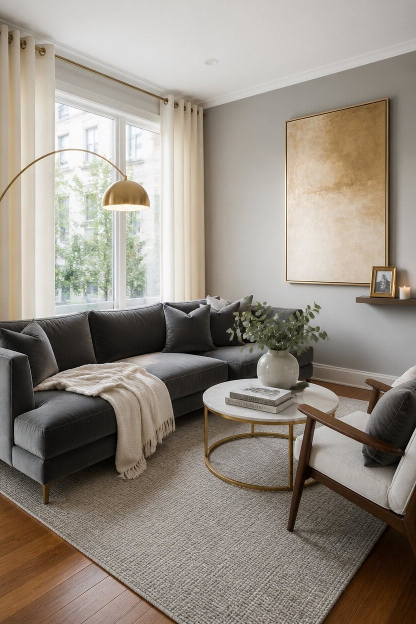 sleek grey gold living