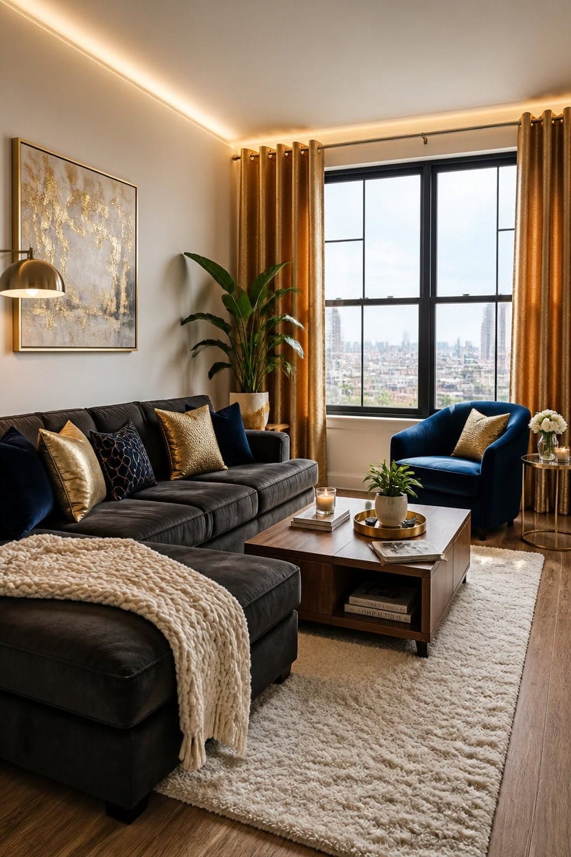 smart lit gold curtains