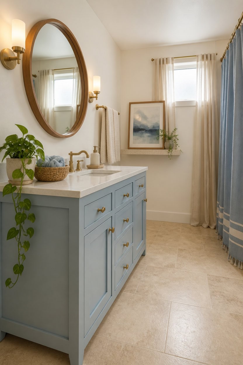 soft blue and ivory cabinetry