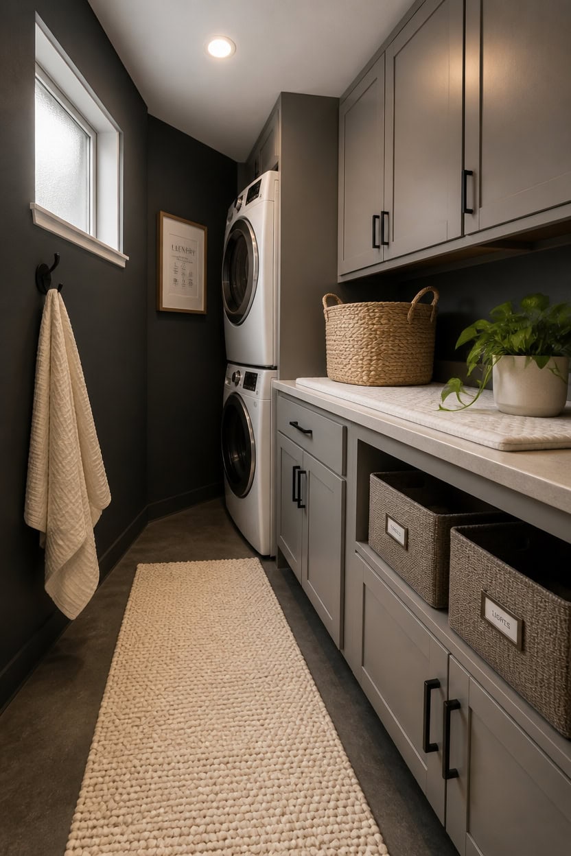 soft neutrals anchor charcoal space