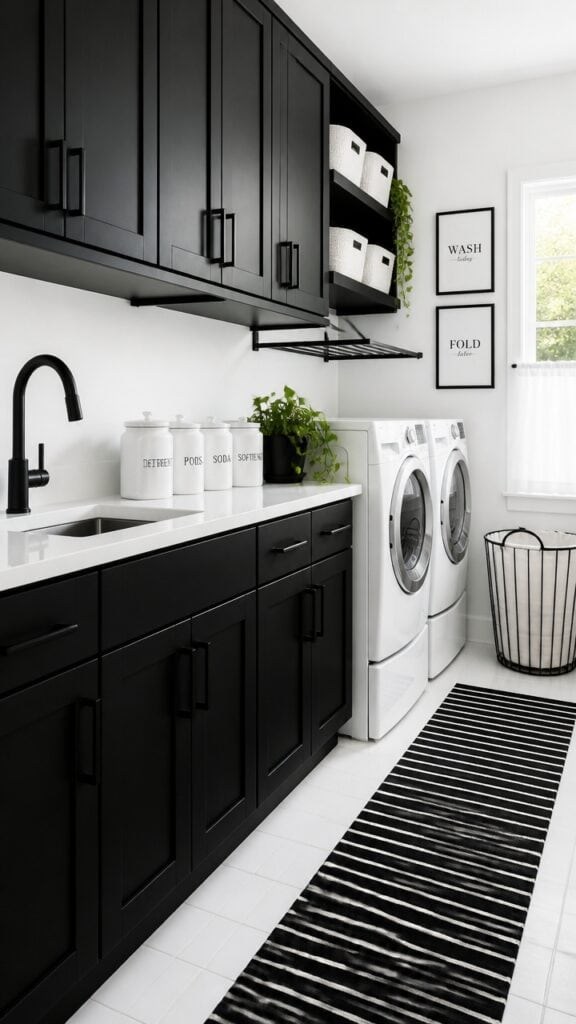 How to Transform a Laundry Room With Black & White for Editors at Heart