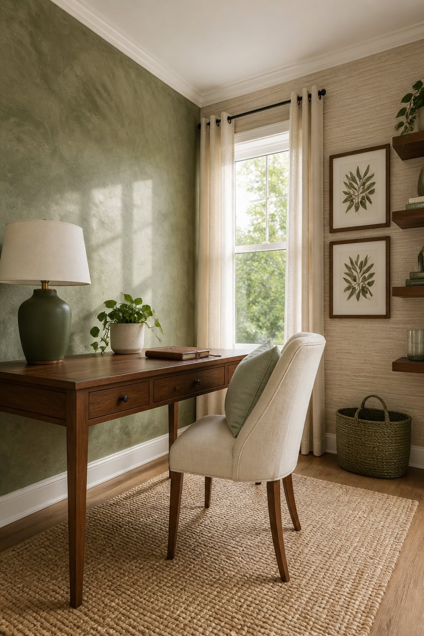 textured green and cream interiors