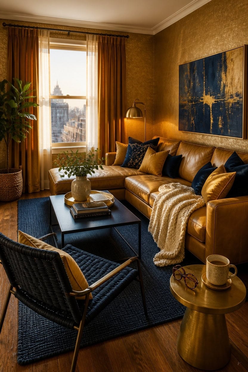 textured rug anchors gold