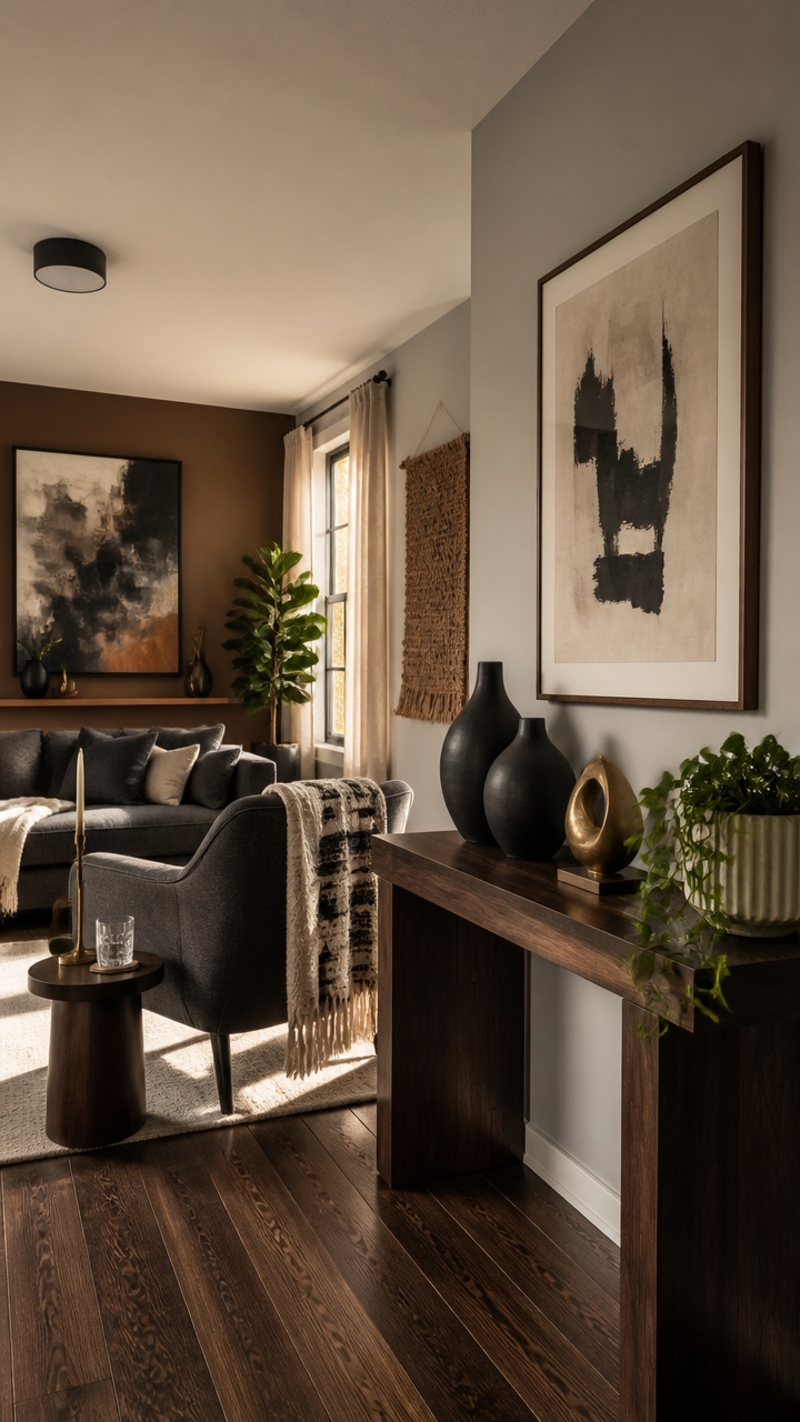 textured walnut driven layered decor