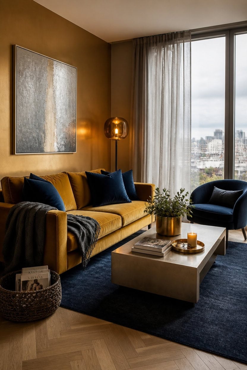 velvet cushions accentuate metallics