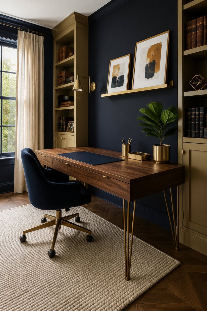 walnut desk navy brass
