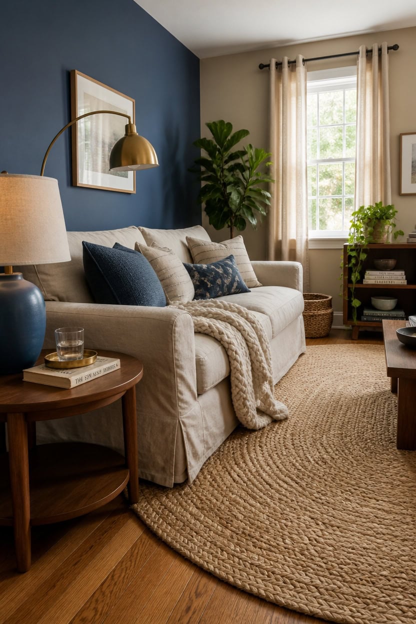 warm beige anchors cool blue