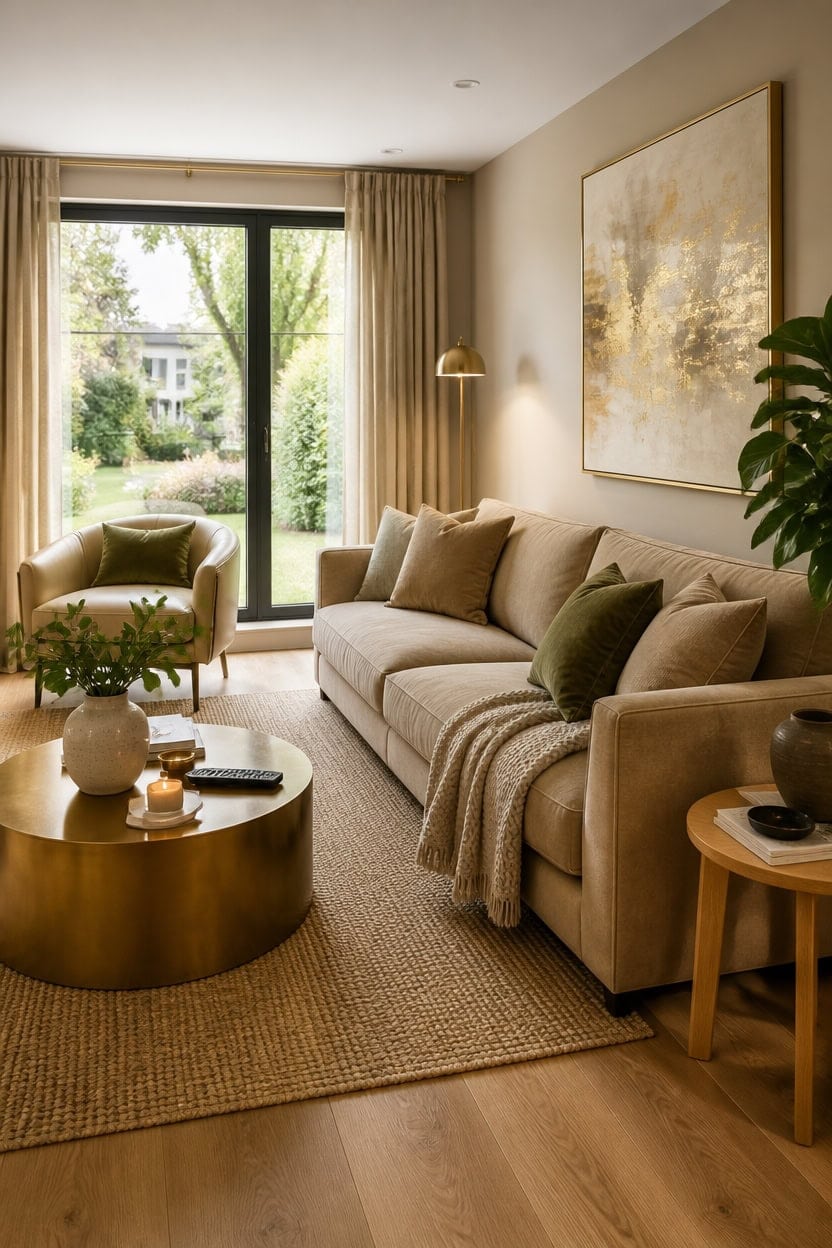 warm beige with gold accents