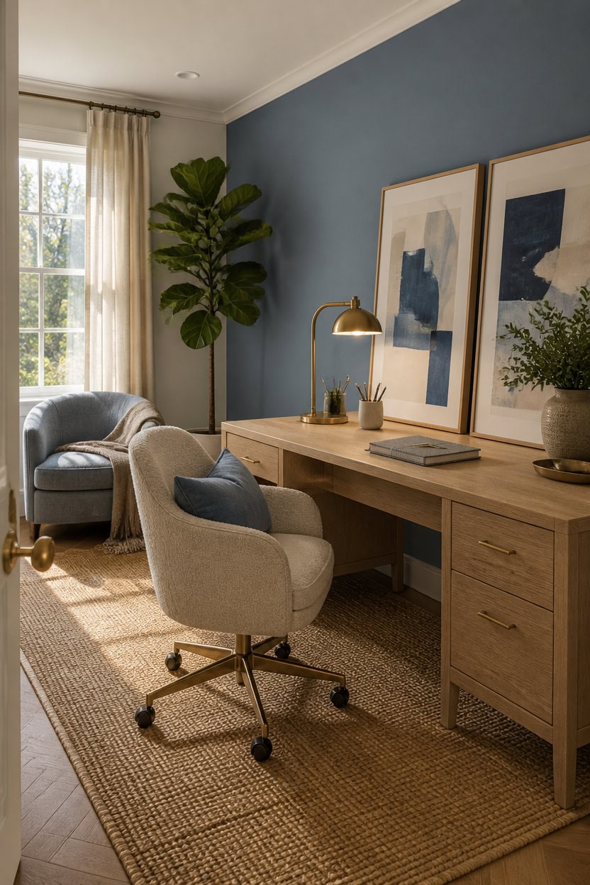 warm boucle chairs blue beige