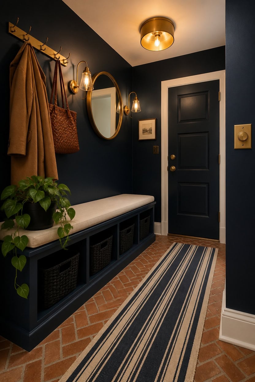 warm brass layered navy lighting