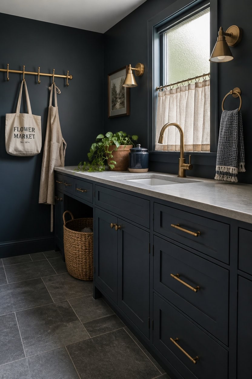warm burnished brass navy