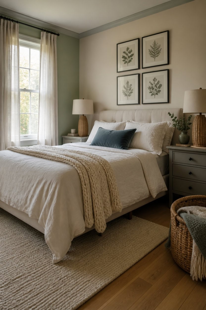 warm cream dusty blue accents