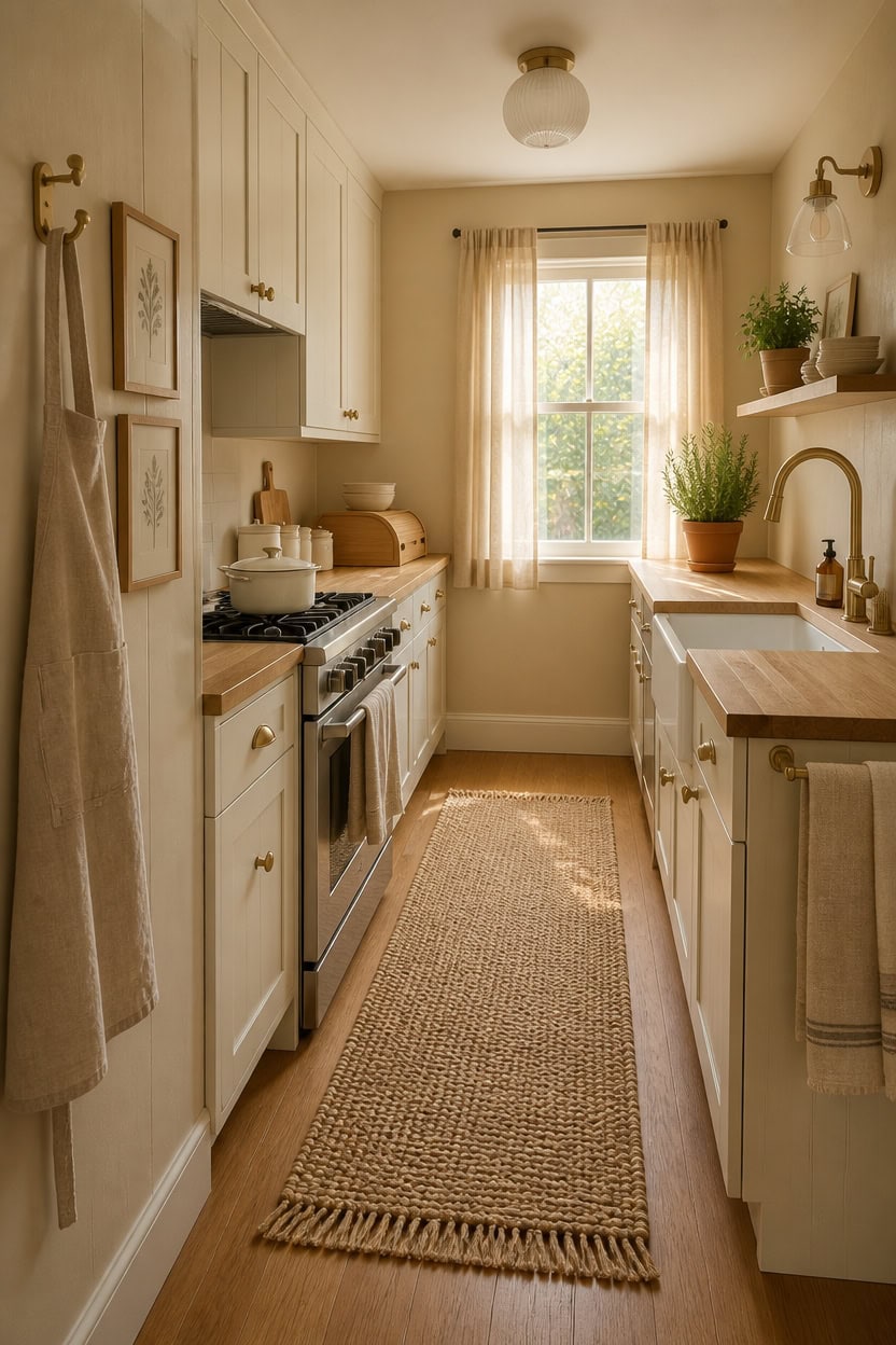Bright and inviting kitchen featuring white cabinetry and a large window. Perfect for cooking and relaxing in a charming apar.