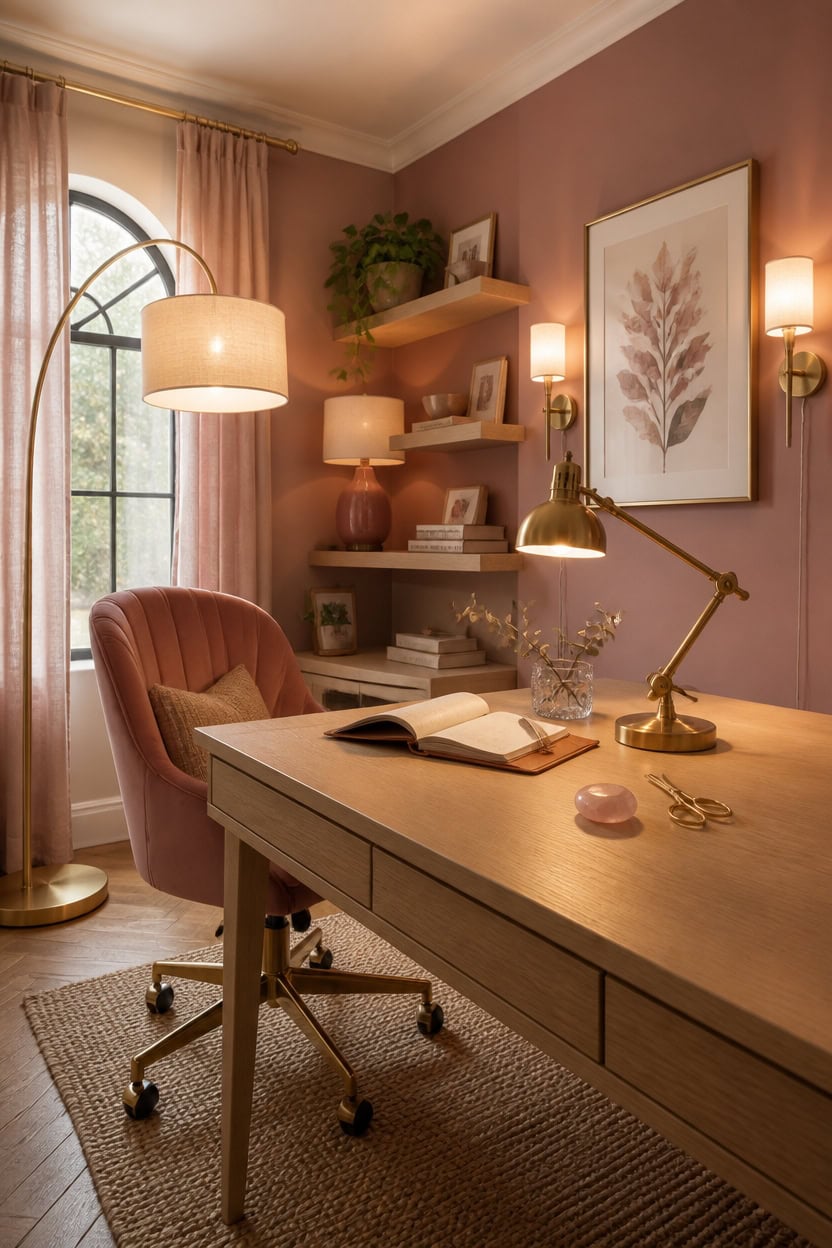 warm dusty rose gold lighting