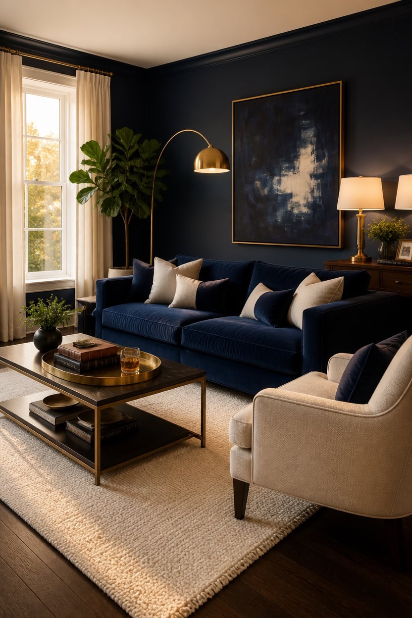 warm leaning navy with brass