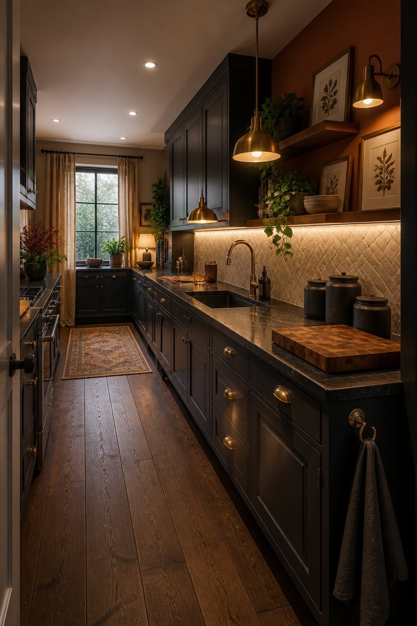 warm lighting for charcoal kitchens