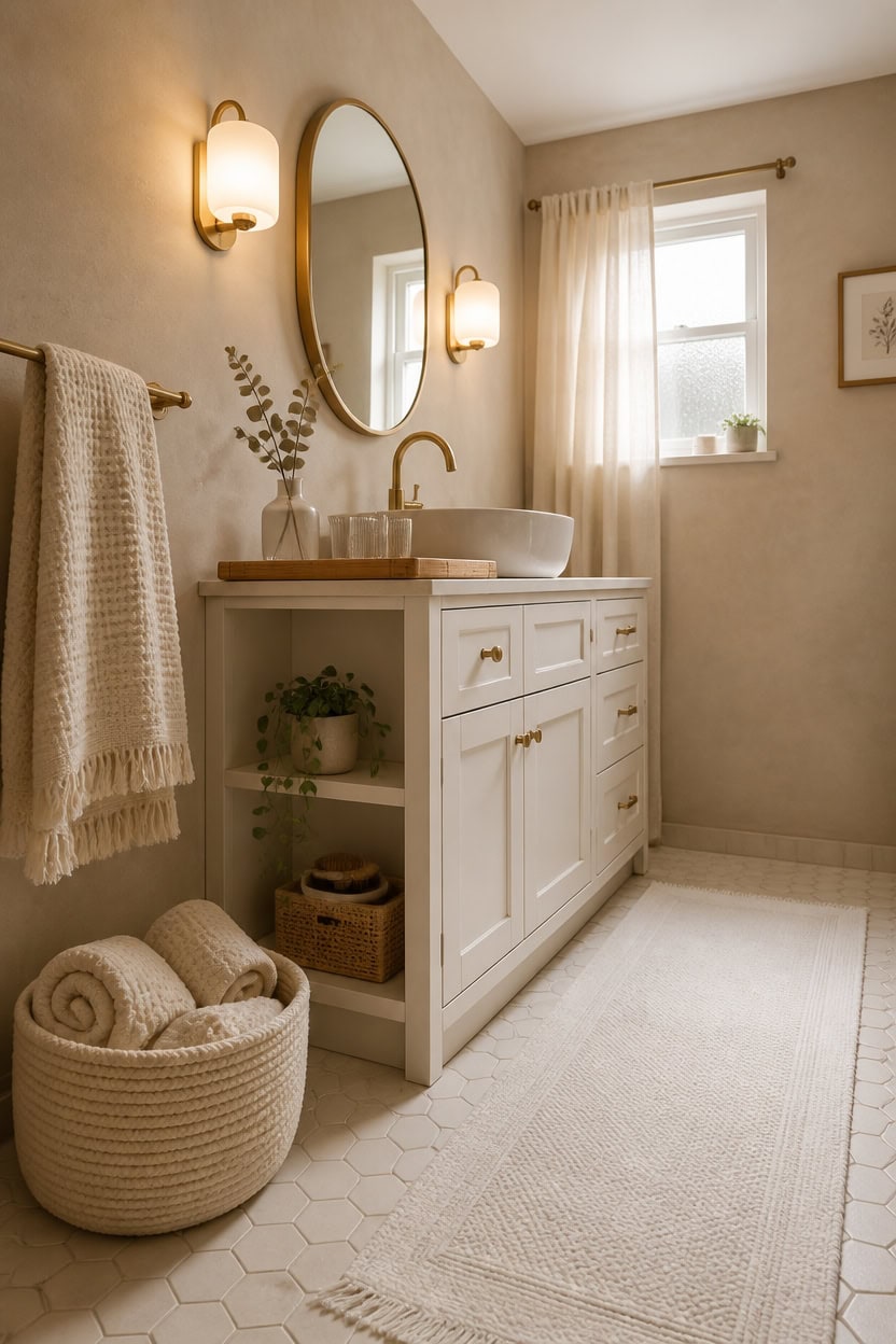 warm muted bathroom palette