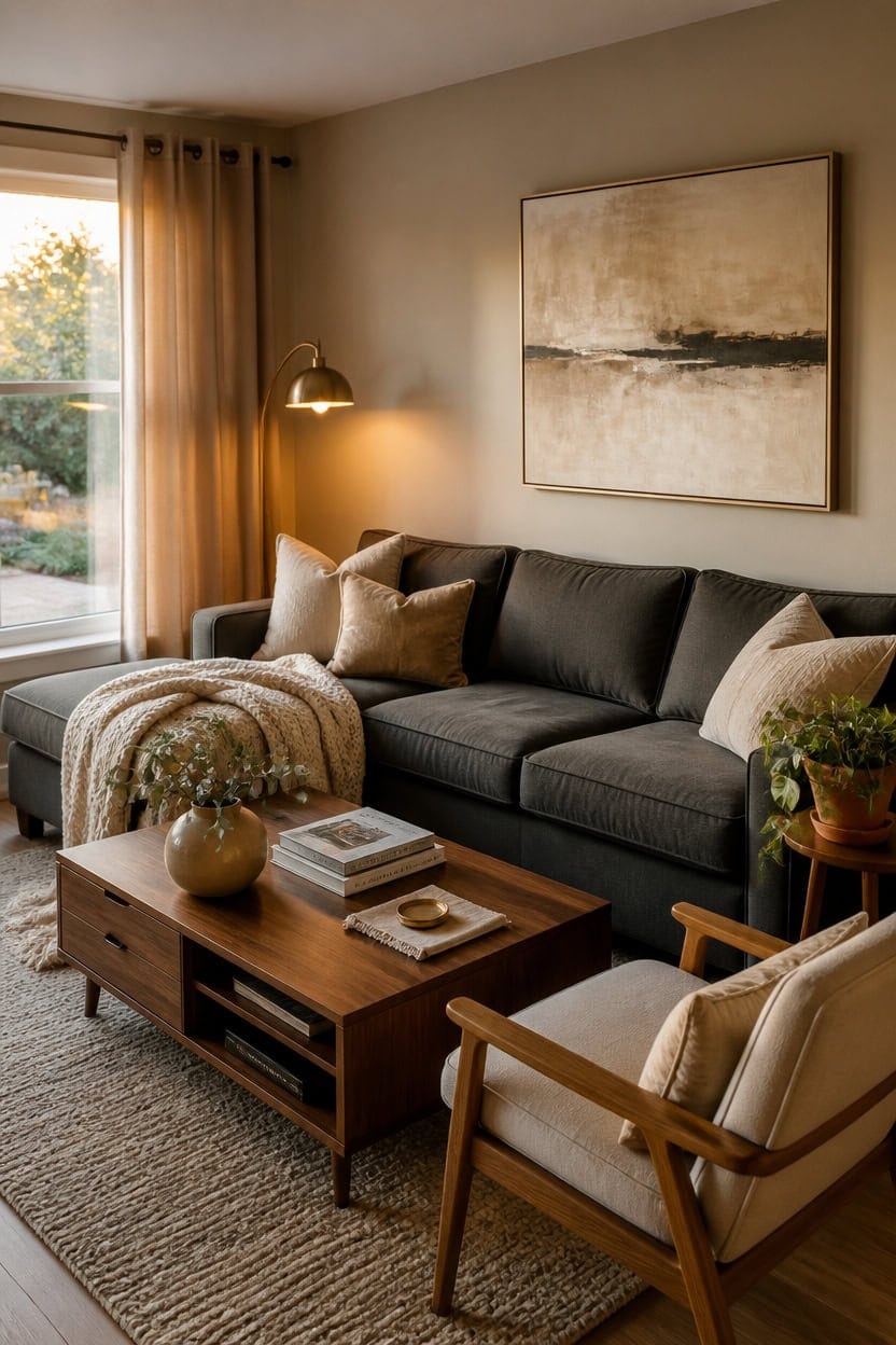 warm neutr gray sofa