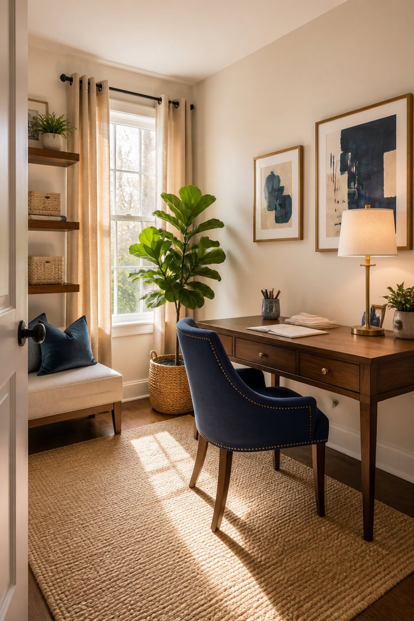 warm neutrals complement blue