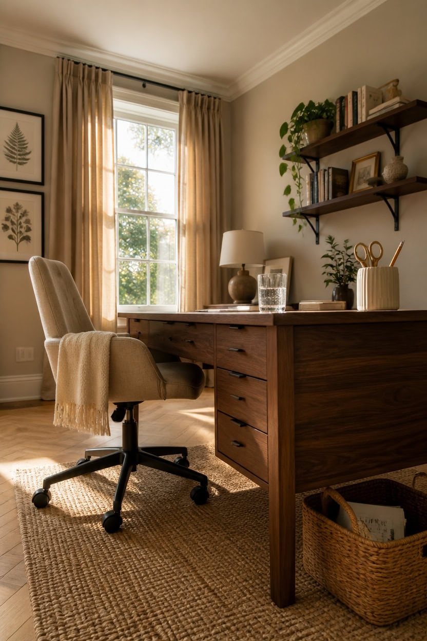 warm sandy beige home office