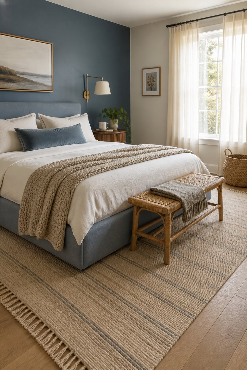 warm textured blue beige rugs
