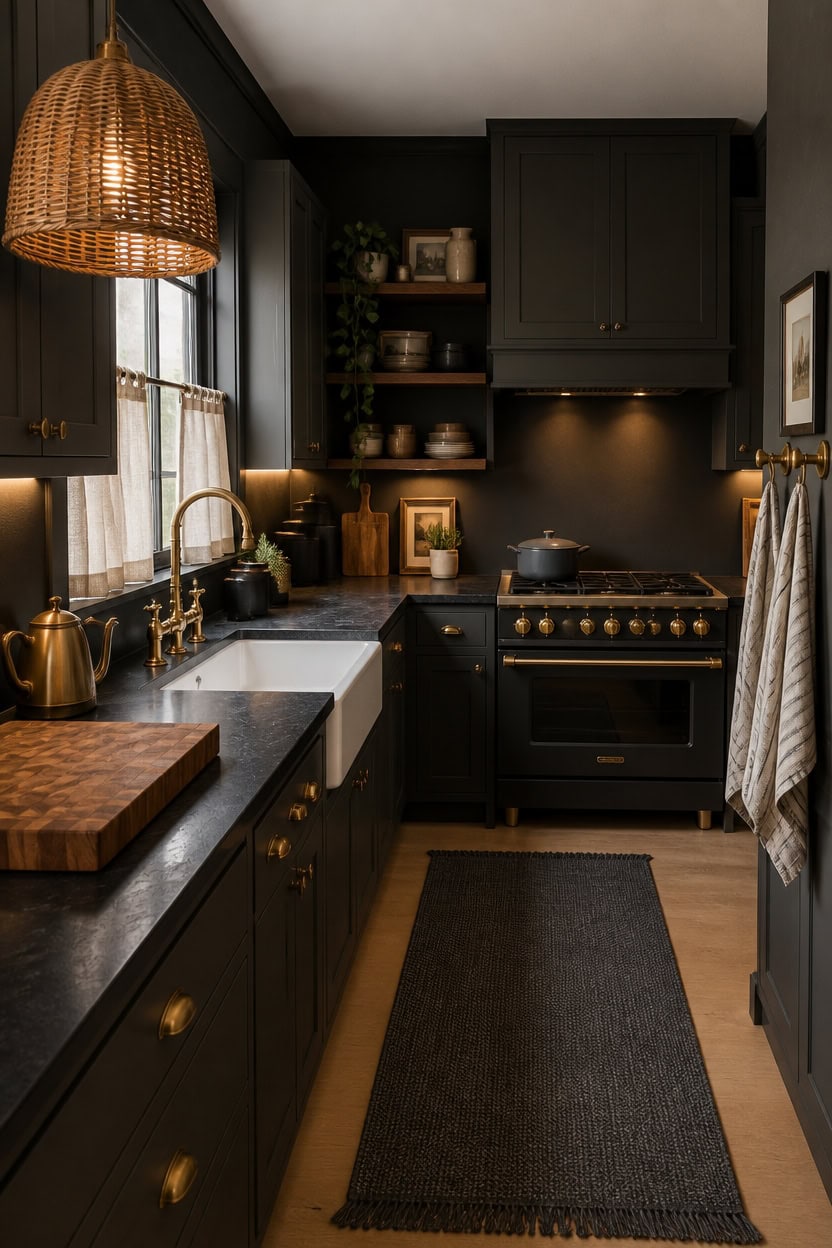 warm textured dark gray kitchen