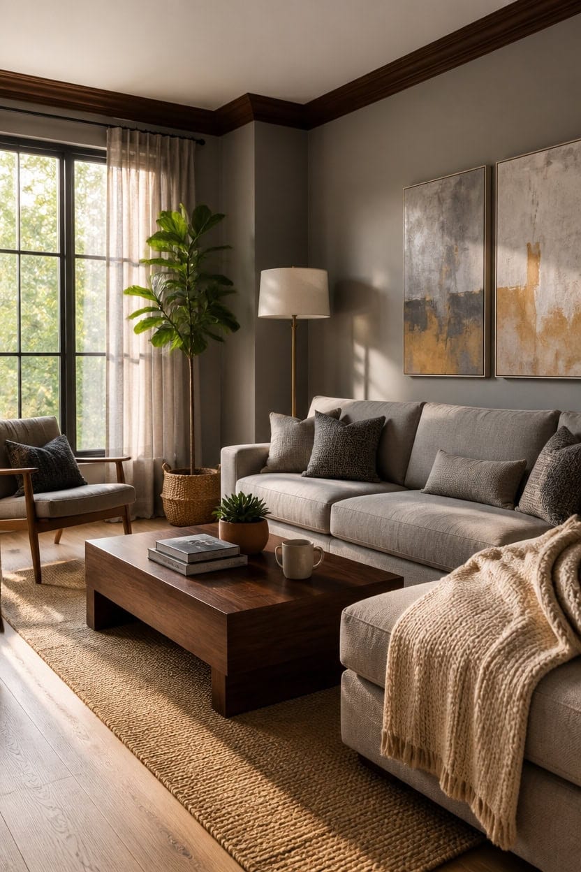 warm wood balances gray