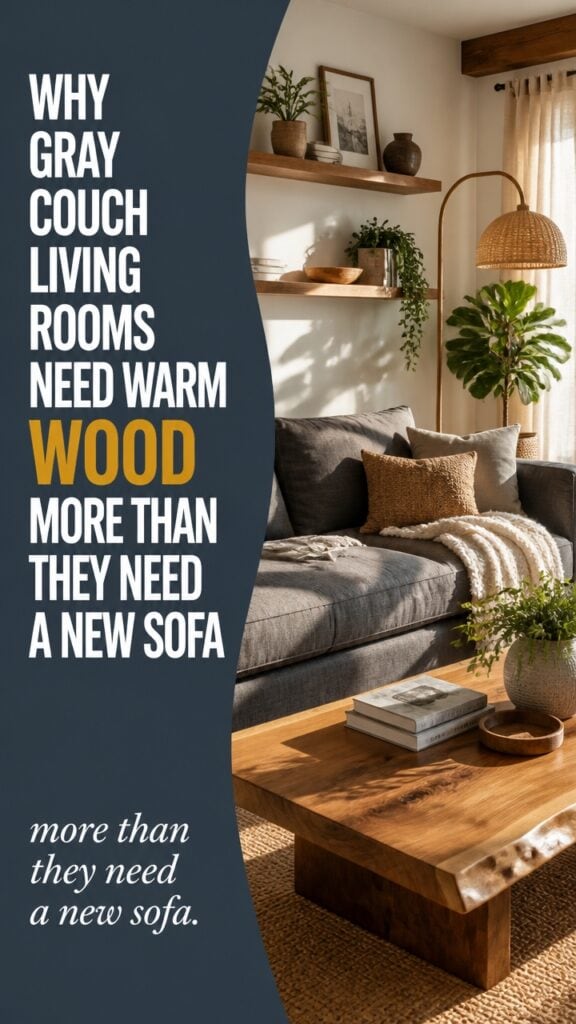 Why Gray Couch Living Rooms Need Warm Wood More Than They Need a New Sofa