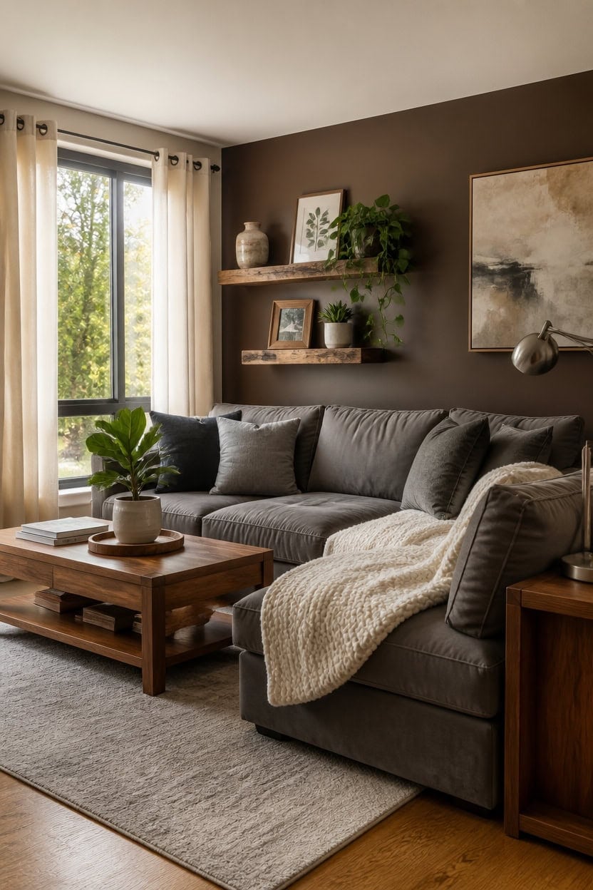 warm wood gray living