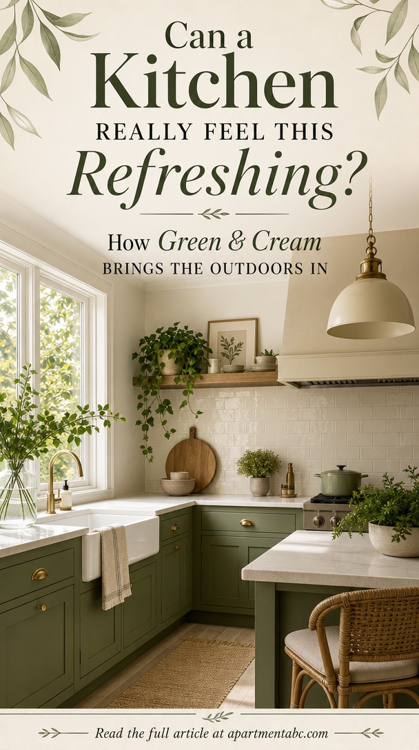 Can a Kitchen Really Feel This Refreshing? How Green & Cream Brings the Outdoors In — Pinterest Pin