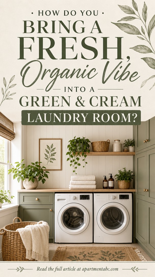 How Do You Bring a Fresh, Organic Vibe Into a Green & Cream Laundry Room? — Pinterest Pin