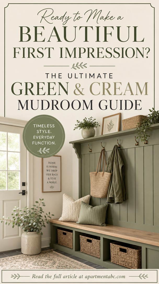 Ready to Make a Beautiful First Impression? The Ultimate Green & Cream Mudroom Guide — Pinterest Pin