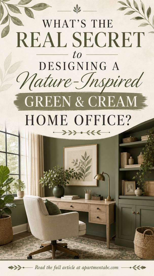 What's the Real Secret to Designing a Nature-Inspired Green & Cream Home Office? — Pinterest Pin