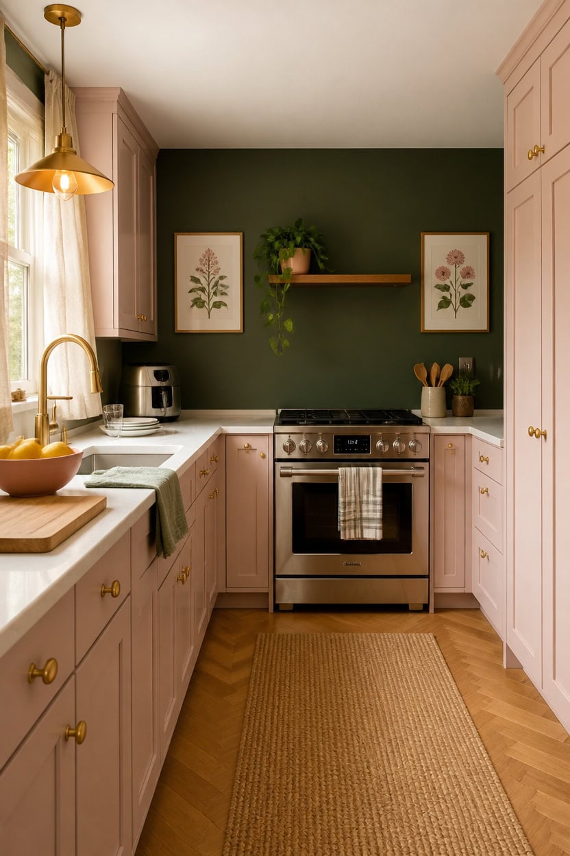 balance green dominance pink accent