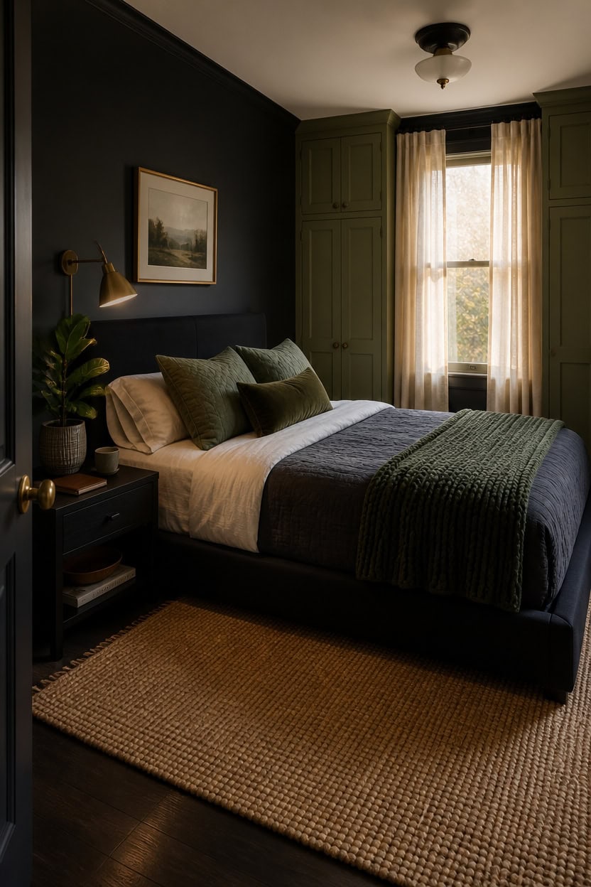 black and green layered bedding