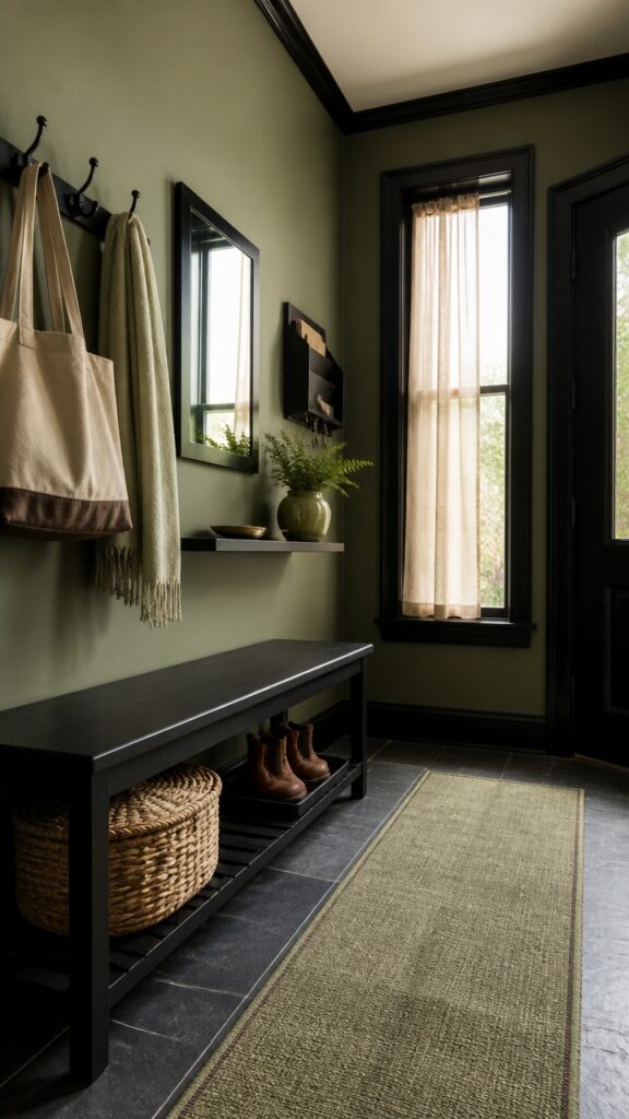 Green and Black Mudroom Ideas for a Dramatic First Impression