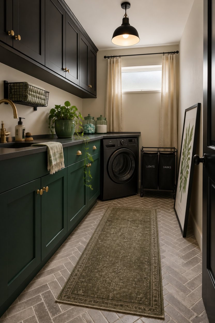charcoal green and black cabinetry