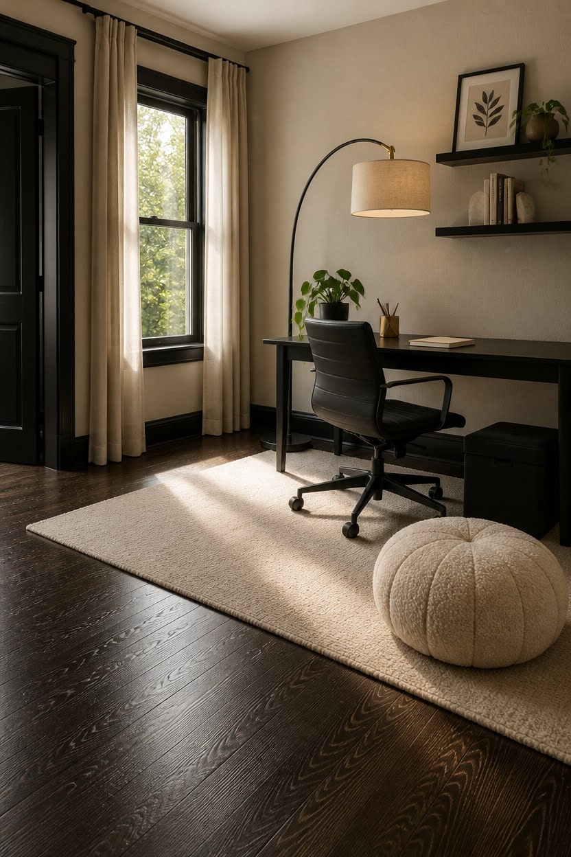 Cozy home office with desk, chair, and window view at Apartment ABC.