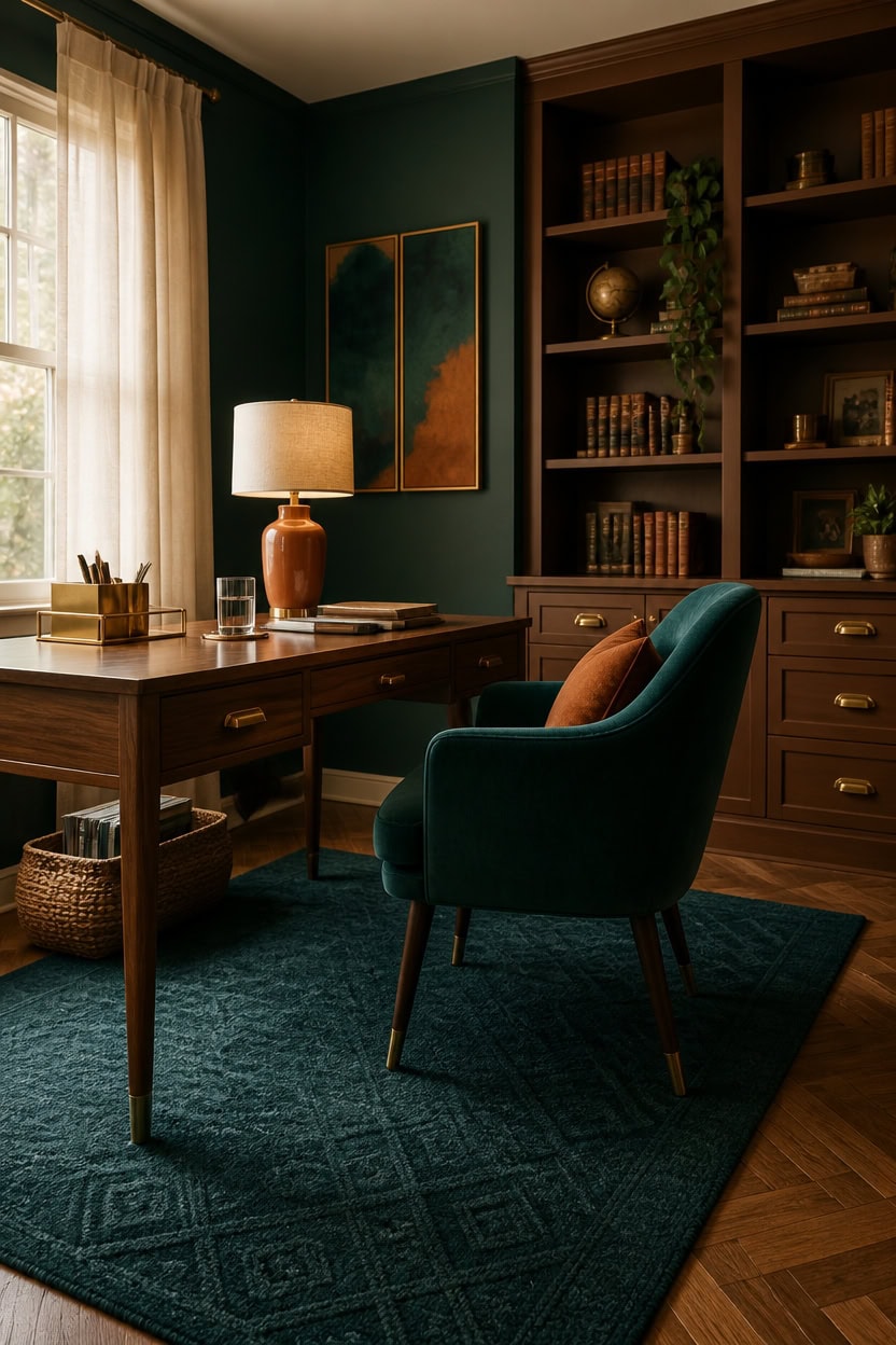 deep teal with burnt orange