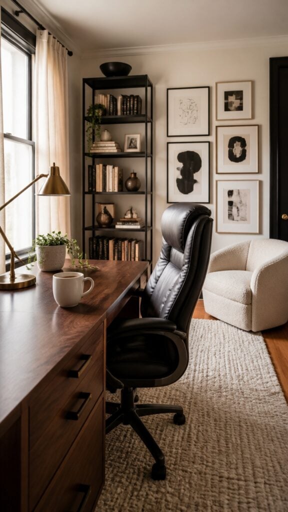 Black & Cream Home Office for Women Who Treat Their Home Like a Gallery